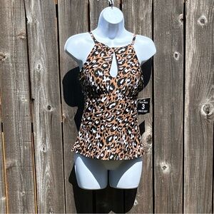 Ellen Tracy animal print tankini swim top size 8